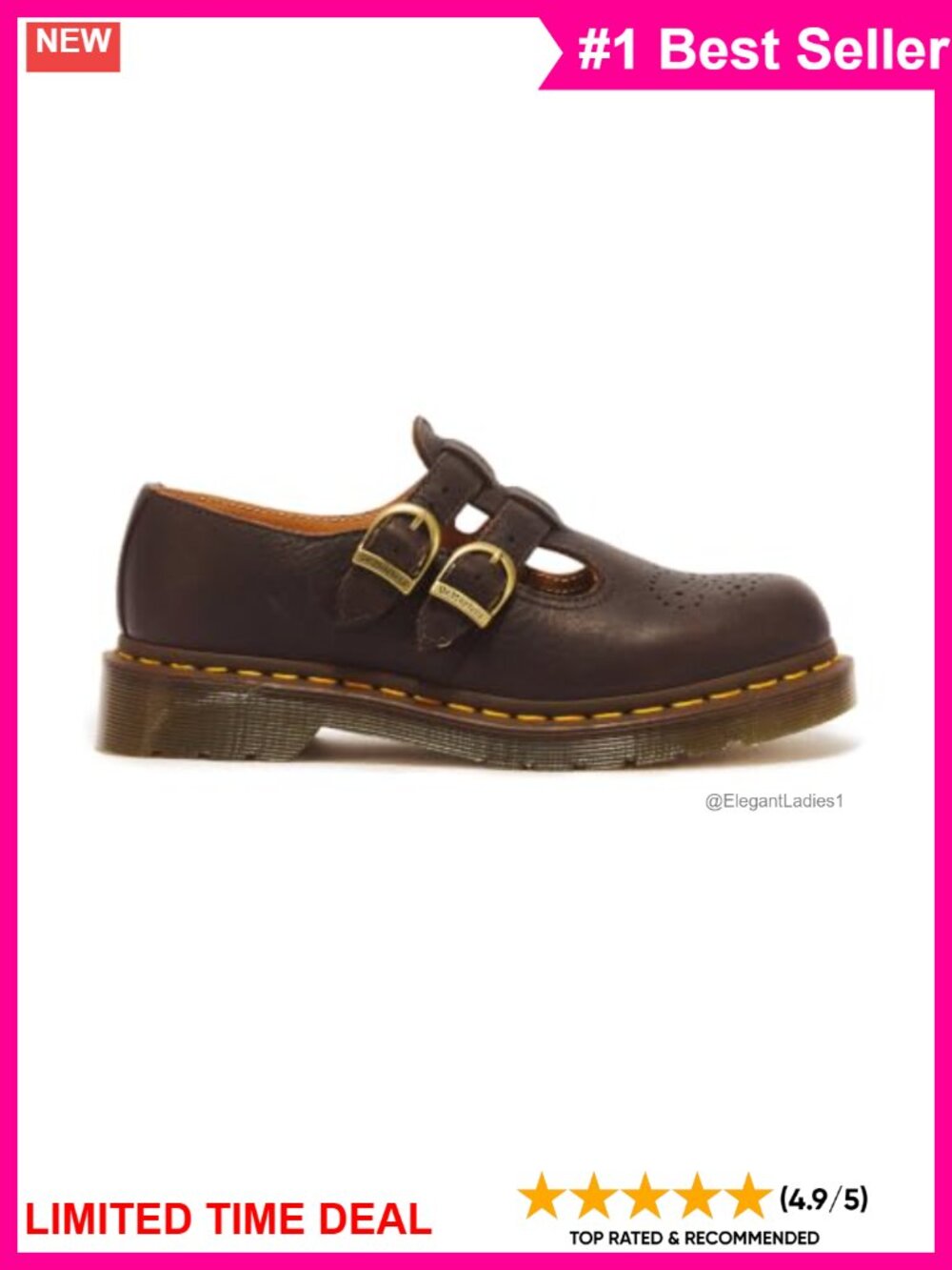 Dr. Martens 8065 Mary Jane Leather Flats Goodyear Welted Buckle Strap